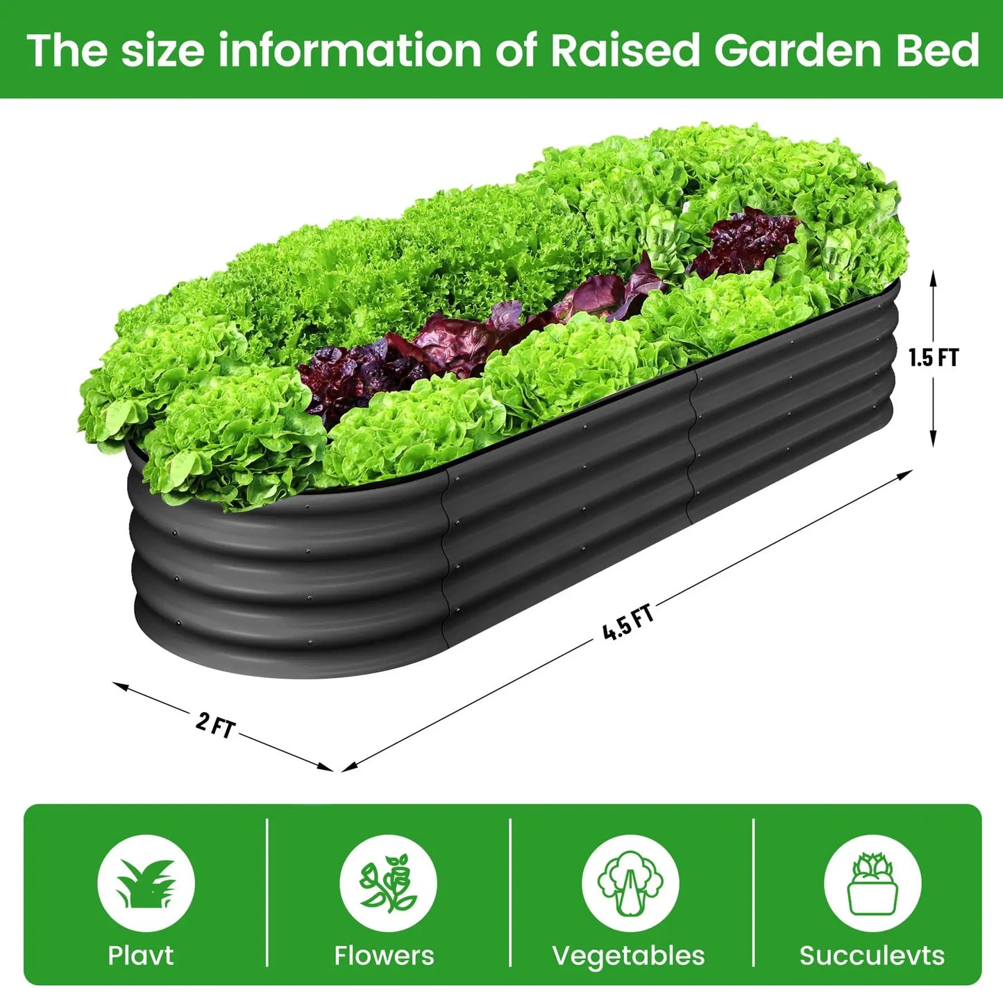 HiMISS 2-Pack Oval Galvanized Steel Raised Garden Beds