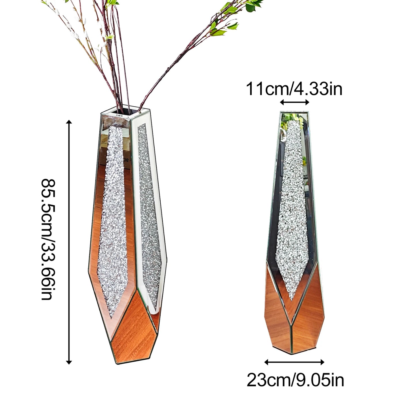 Tall Crushed Diamond Floor Vase Modern Crystal Home Decor for Living Room