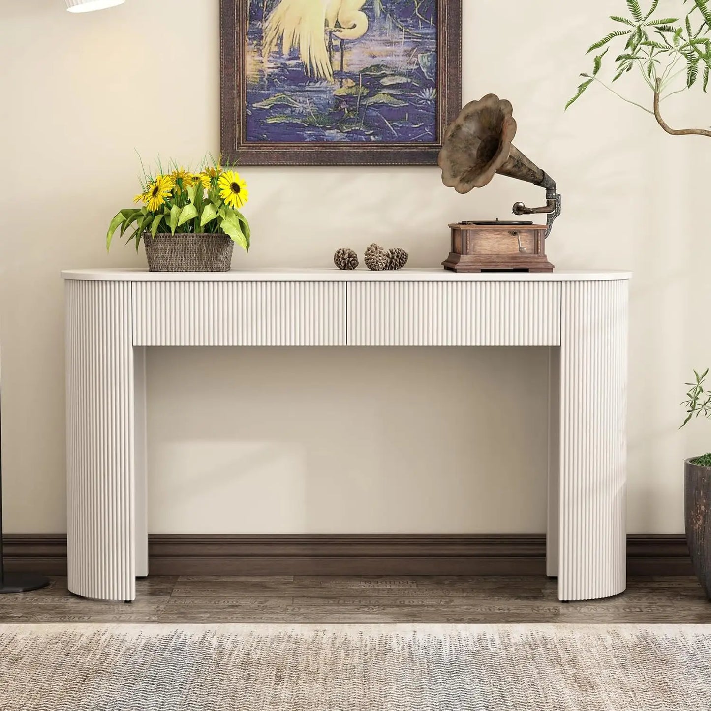 ZHENDAI Elegant Entryway Console Table With Fluted Design