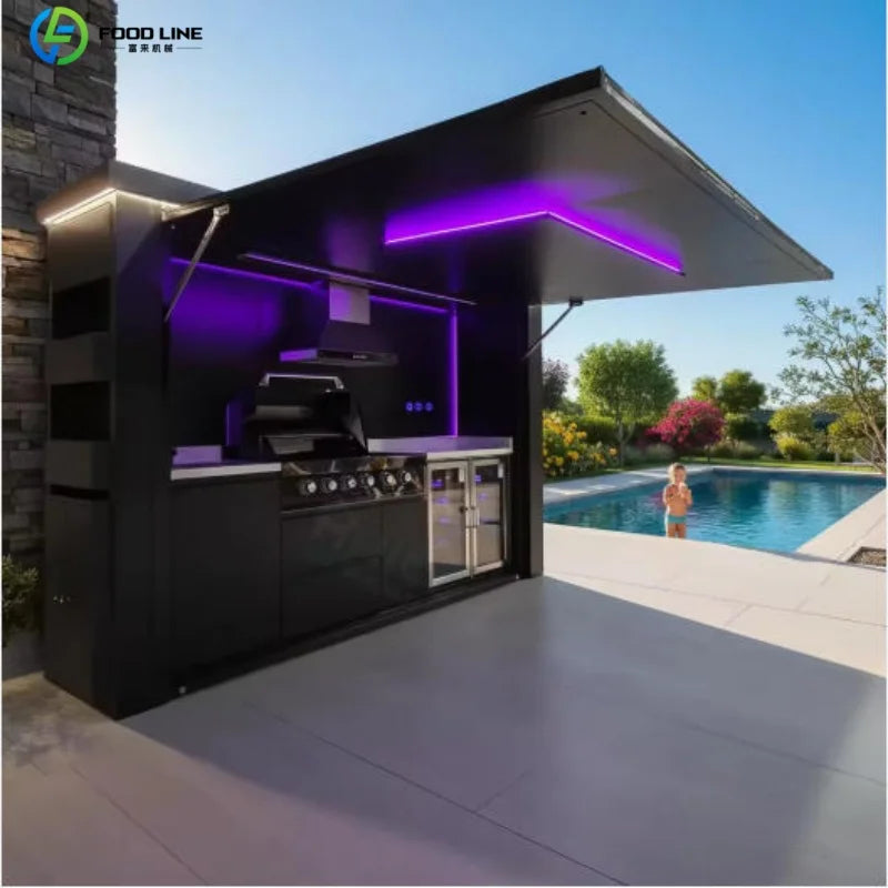 Outdoor Stainless Steel BBQ Pod With Sink And Fridge