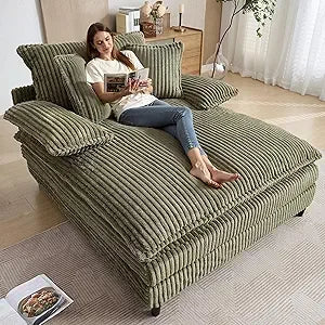 RBXC Oversized Upholstered Corduroy Chaise Lounge Sofa