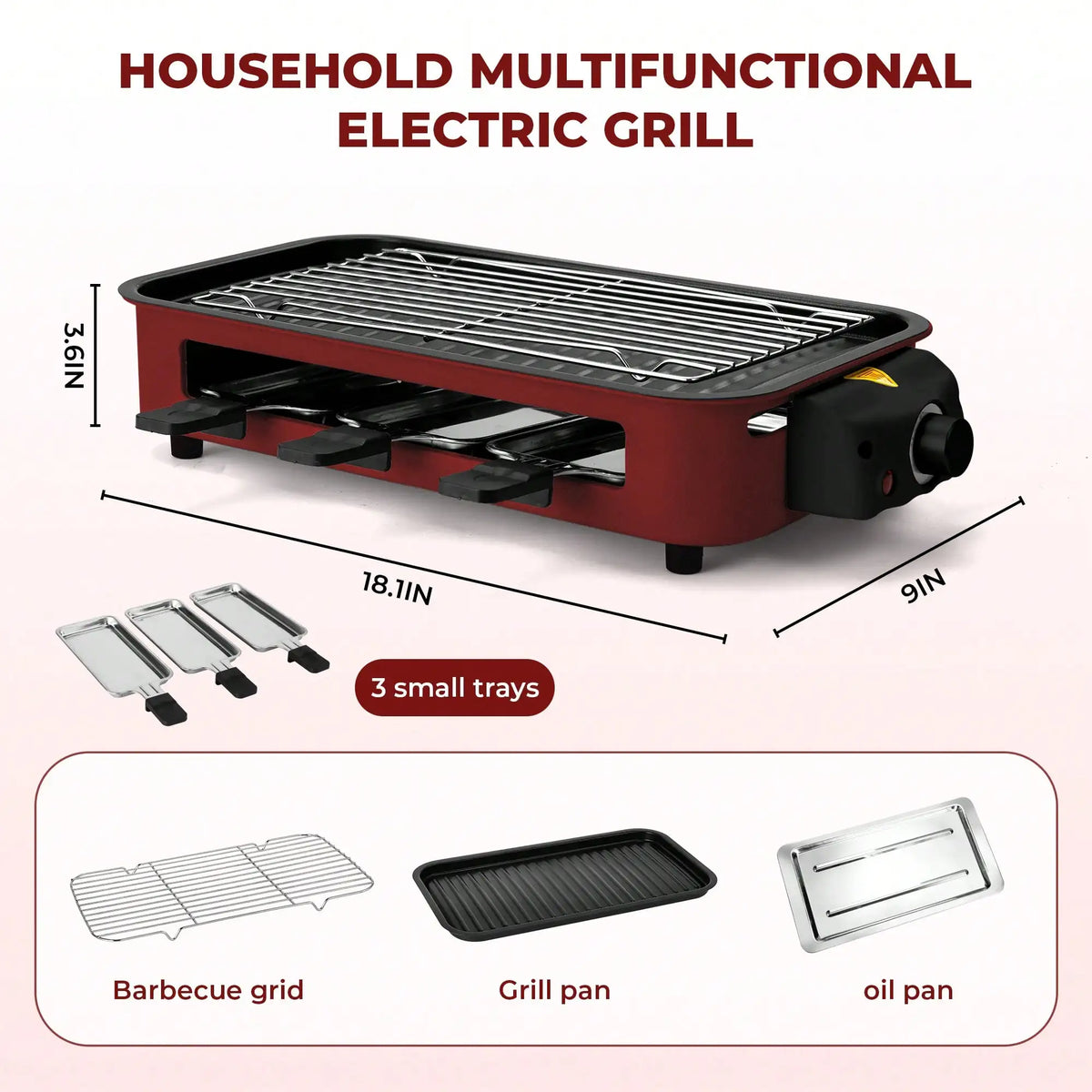 Electric Indoor Grill and Griddle With Removable Nonstick Plates