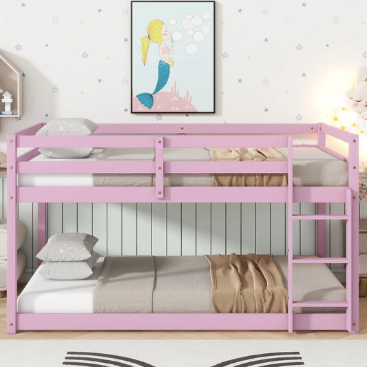 Solid Rubber Wood Floor Bunk Bed With Reinforced Support