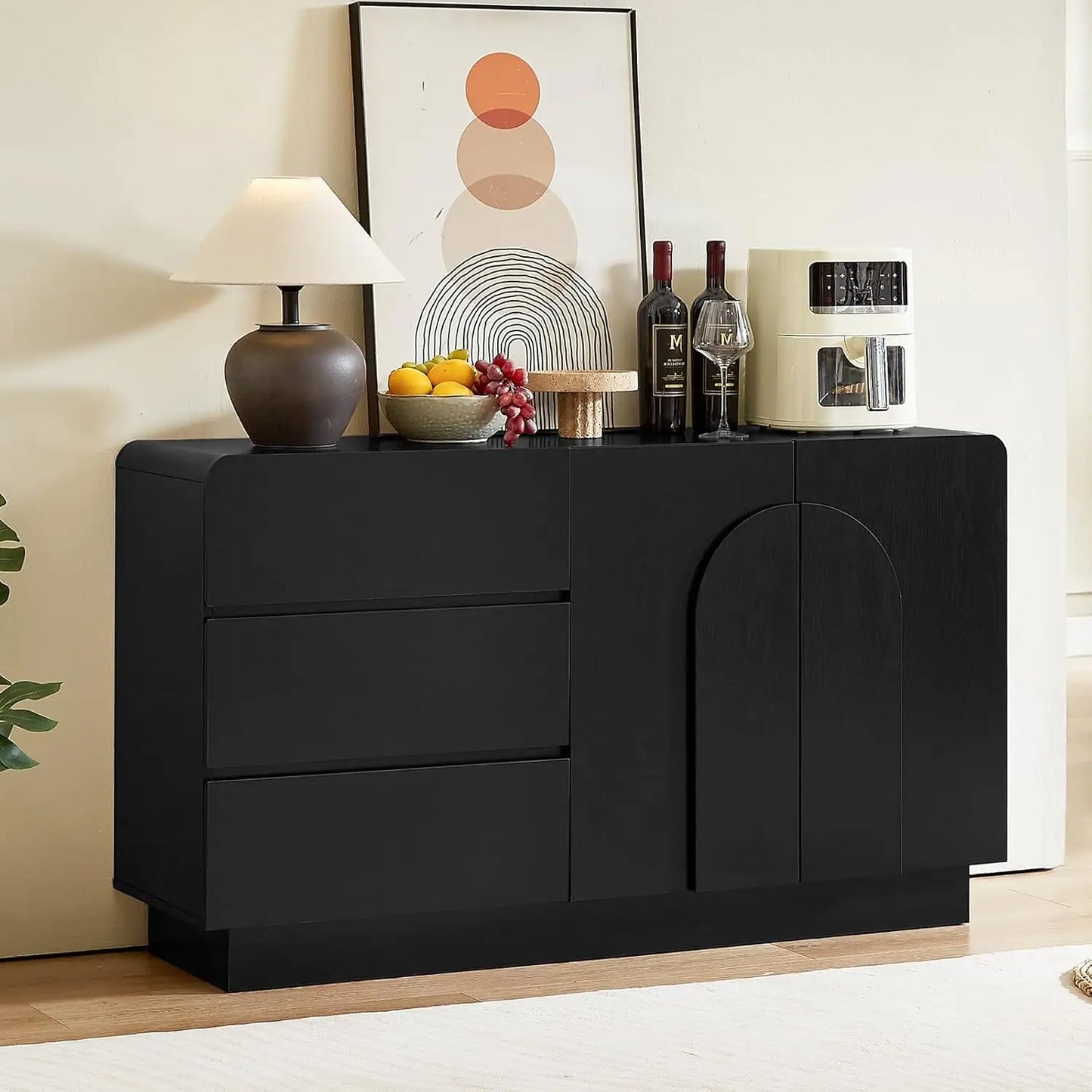 ONBRILL Modern Curved Sideboard With Arched Doors And Adjustable Shelves