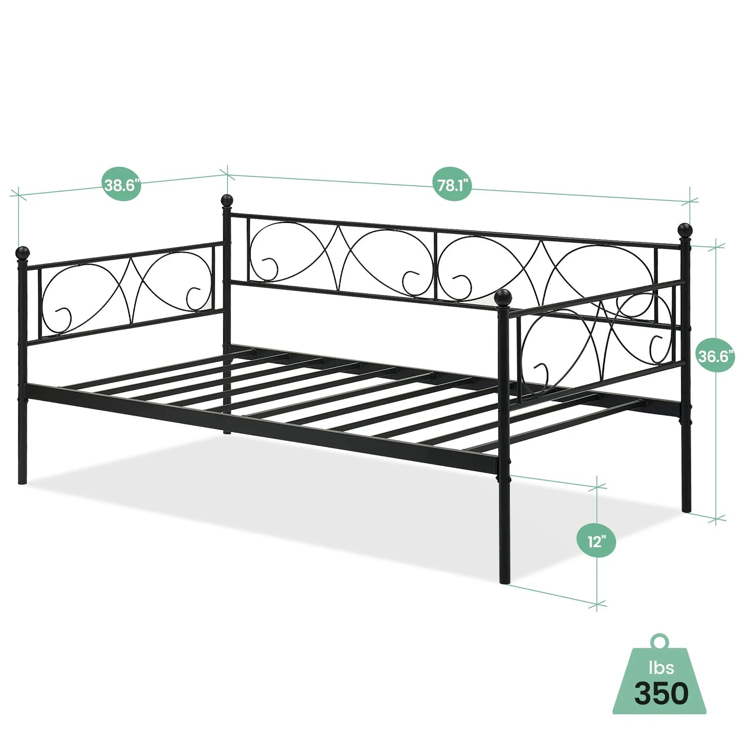 StudysetCN Daybed Frame With Metal Slats Mattress Base
