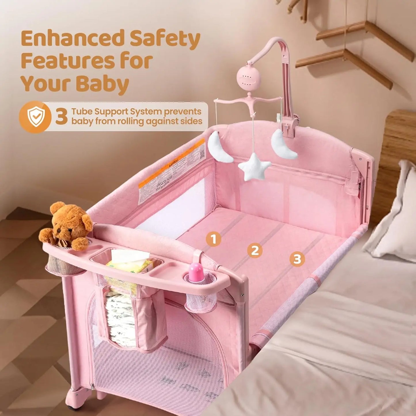 9 In 1 Bedside Bassinet With Changing Table Center