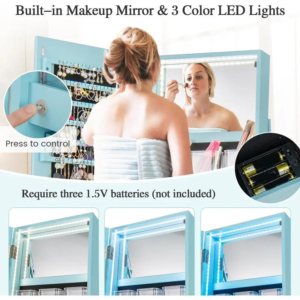 MKDK 360 Degree Swivel Jewelry Armoire With LED Mirror