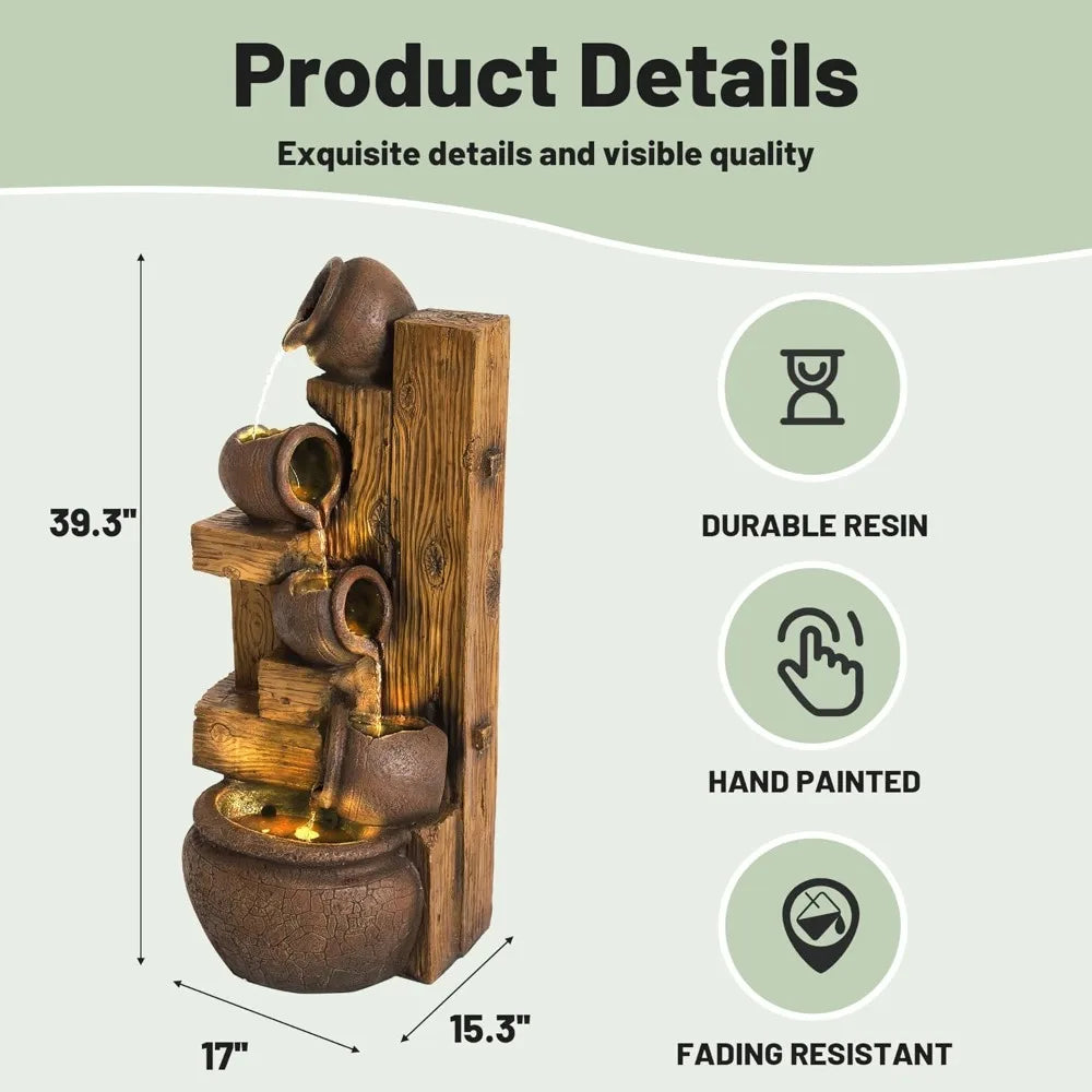 5-Tier Garden Waterfall Fountain Outdoor Resin Floor Standing