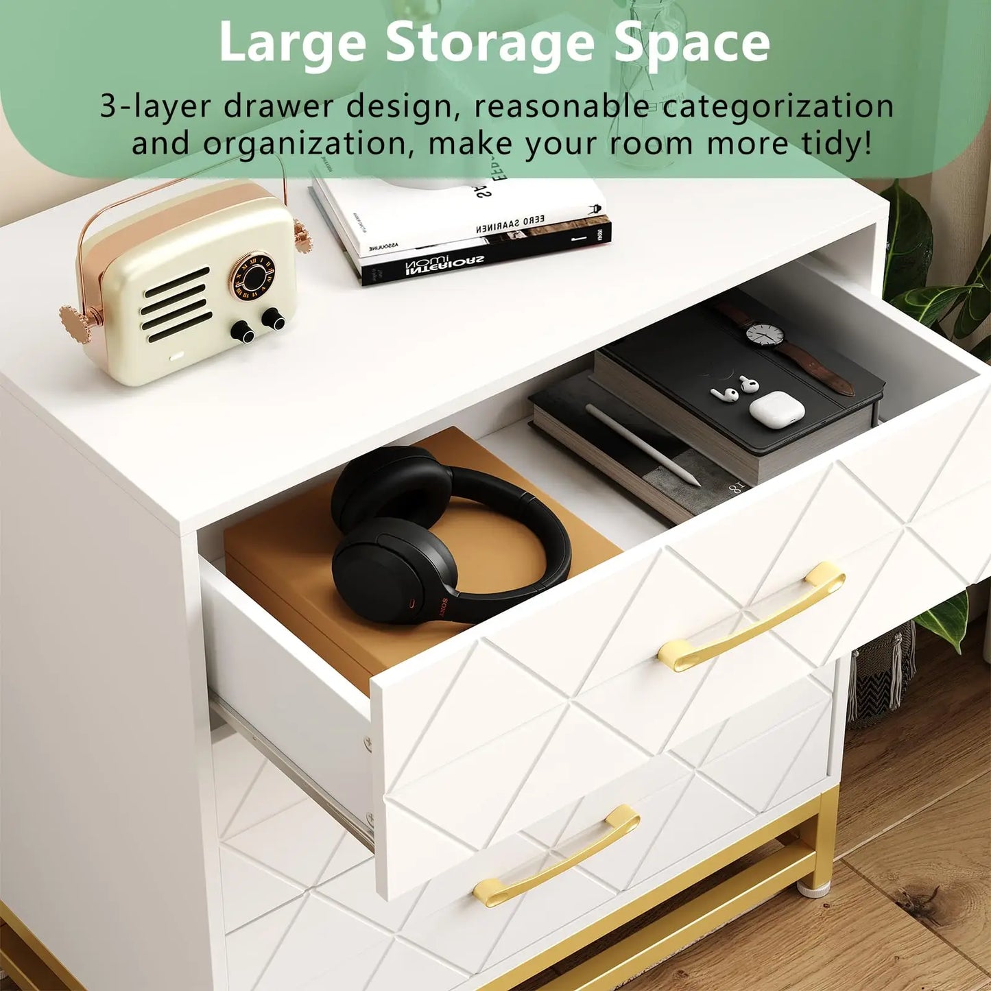 Studyset Modern 3-Drawer Dresser Wood Chest For Living Room