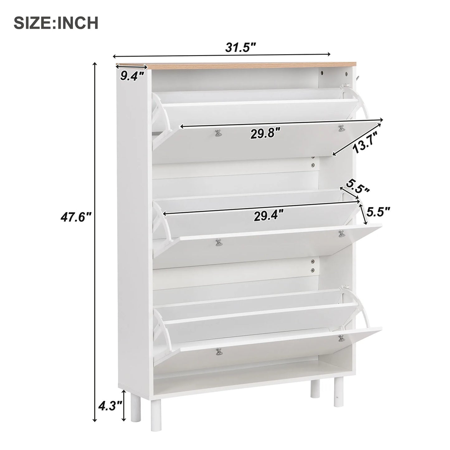 General Use Narrow Shoe Cabinet With 3 Flip Drawers