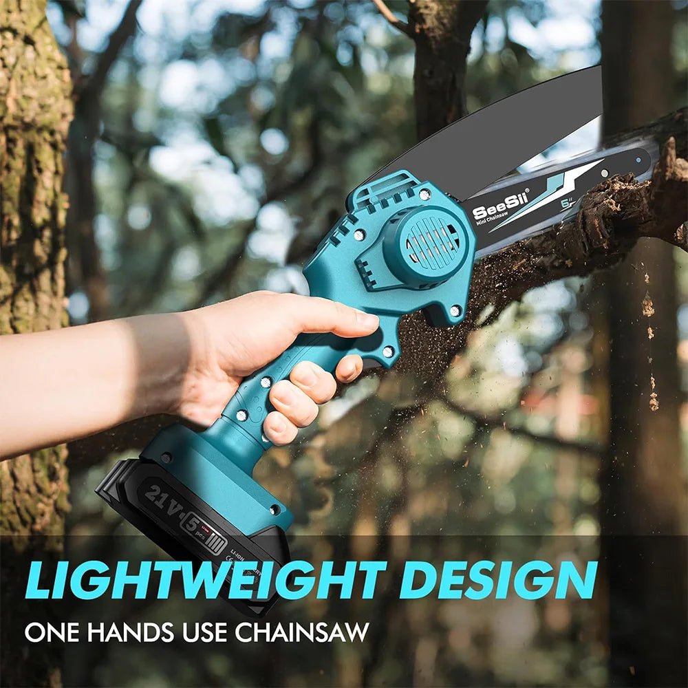 Seesii 6 Inch Mini Cordless Electric Chainsaw for Garden Tree Trimming