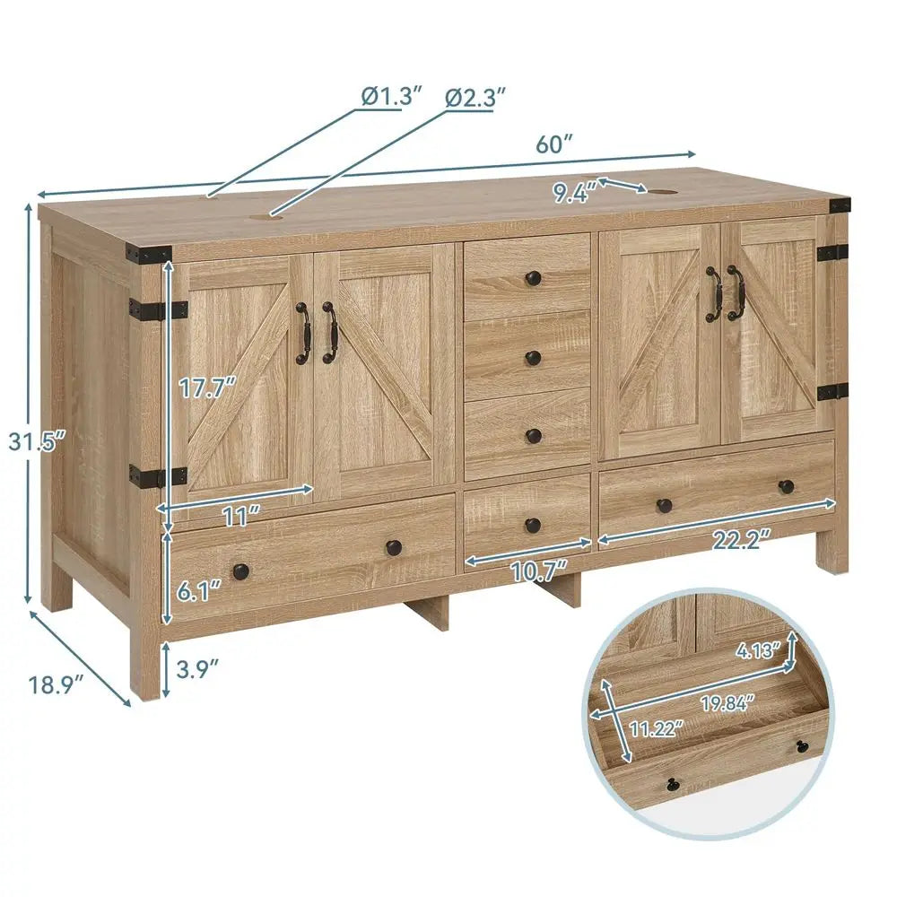 Rustic Pedestal Bathroom Vanity With Ceramic Sinks