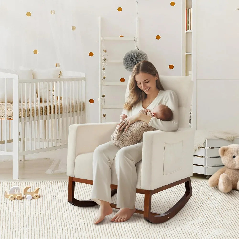 Rocking Chair Modern Glider Recliner Armchair With Wood Legs