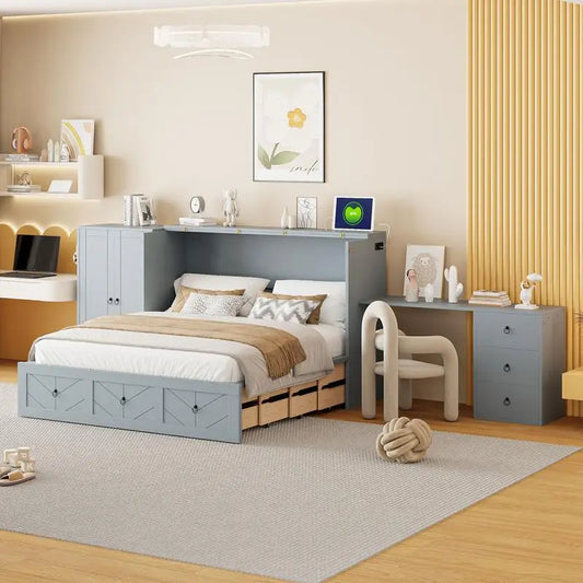 Murphy Bed With USB Port And Wardrobe Desk Cabinet