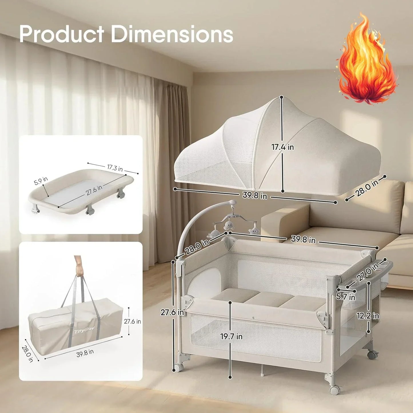 FourInOne Baby Bassinet Pack And Play Bedside Crib Portable