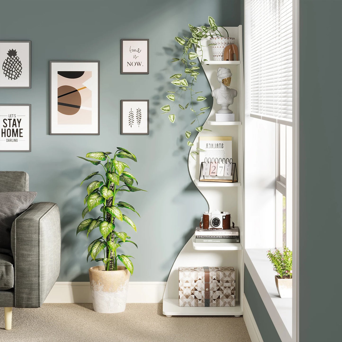 Tribesigns Corner Shelf Five Tier Wall Bookshelf Wood