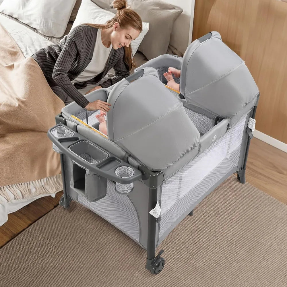 Devine Twin Bassinet Bedside Sleeper Playpen Grey Finish