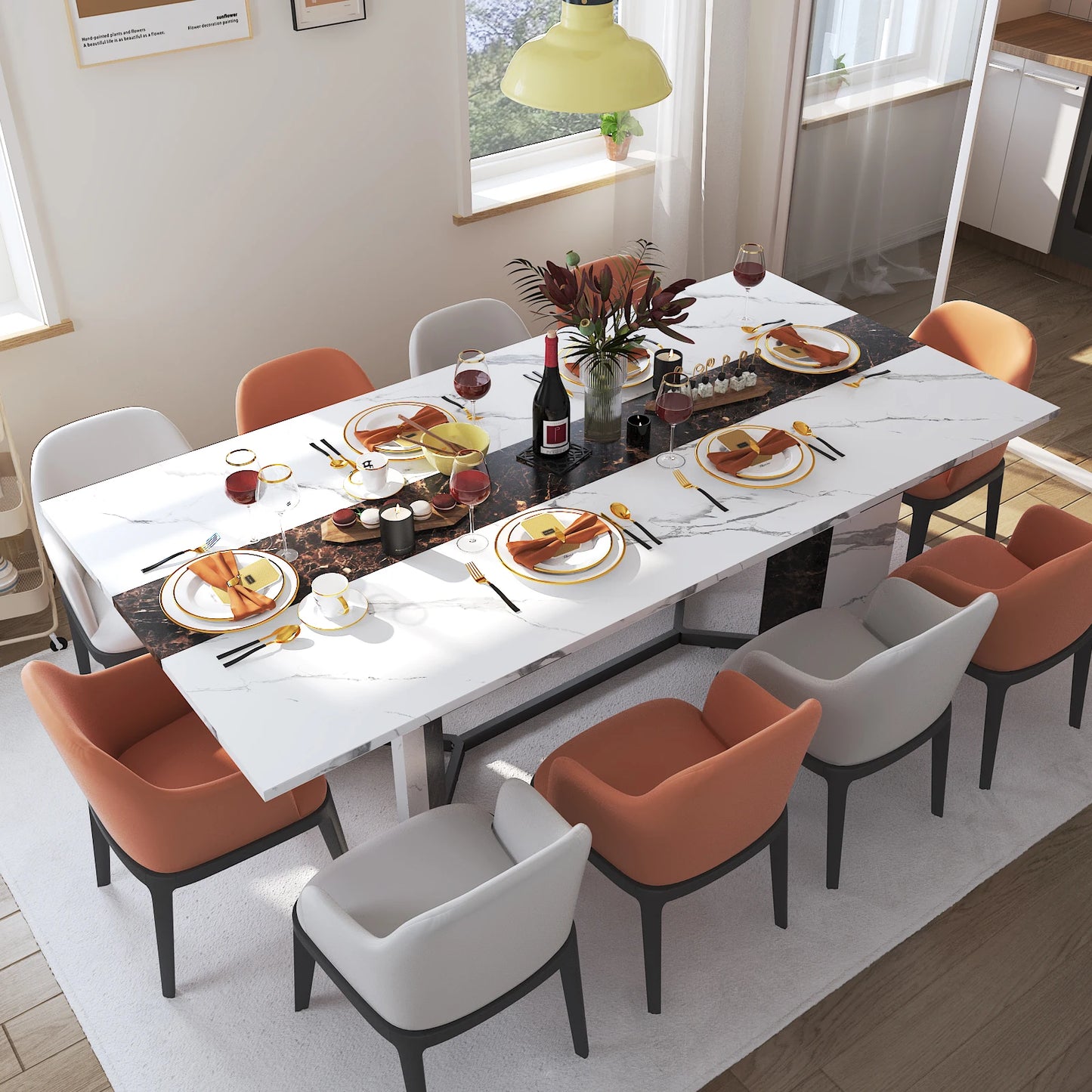 QiaoShiRen Modern Rectangular Dining Table For Eight