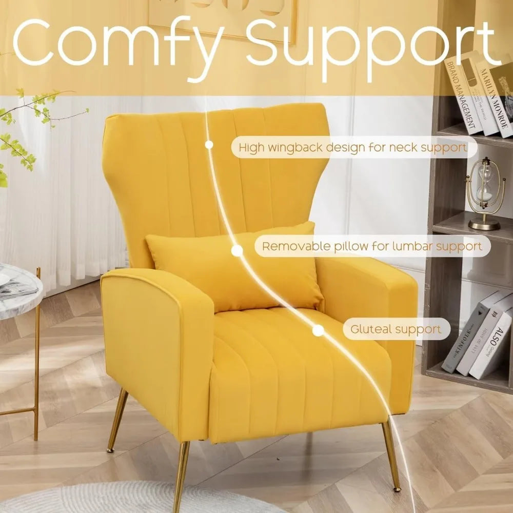 Byellow Velvet Wingback Chairs Set For Living Room