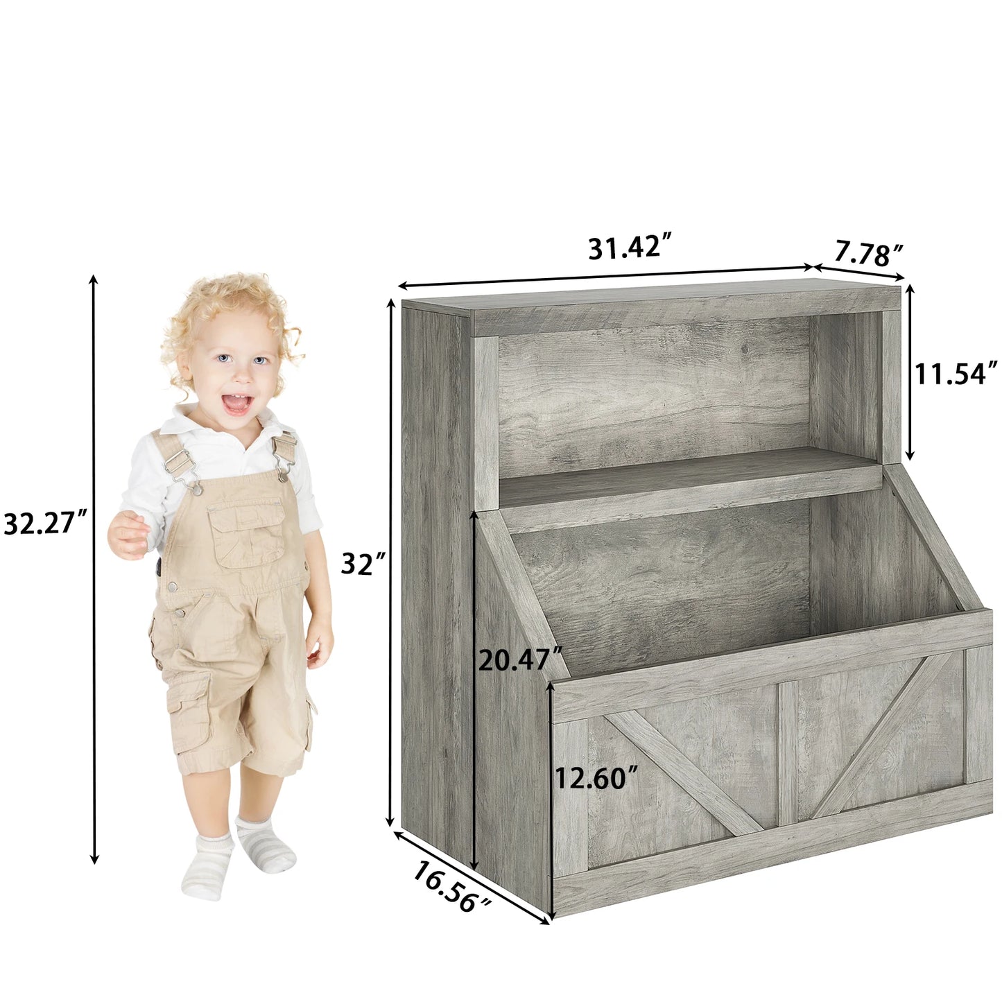 Kids Wooden Toy Storage Organizer With Cubby Bookcase Playroom