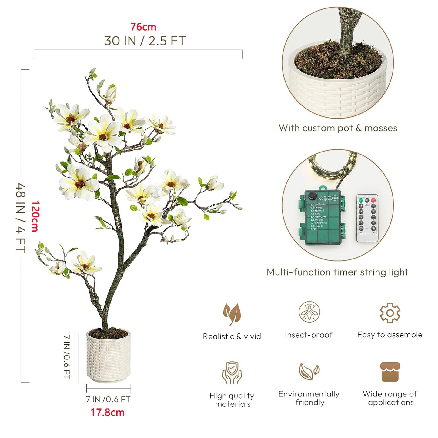 Guangdong Premium Ultrarealistic Artificial Magnolia Plant With LED IlluminationEffect
