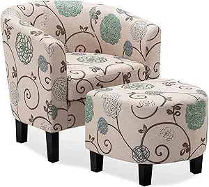Ticify Upholstered Barrel Accent Chair With Ottoman Set