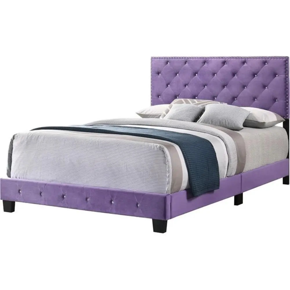 XMSJ Velvet Upholstered Bed With Tufted Headboard Modern Finish