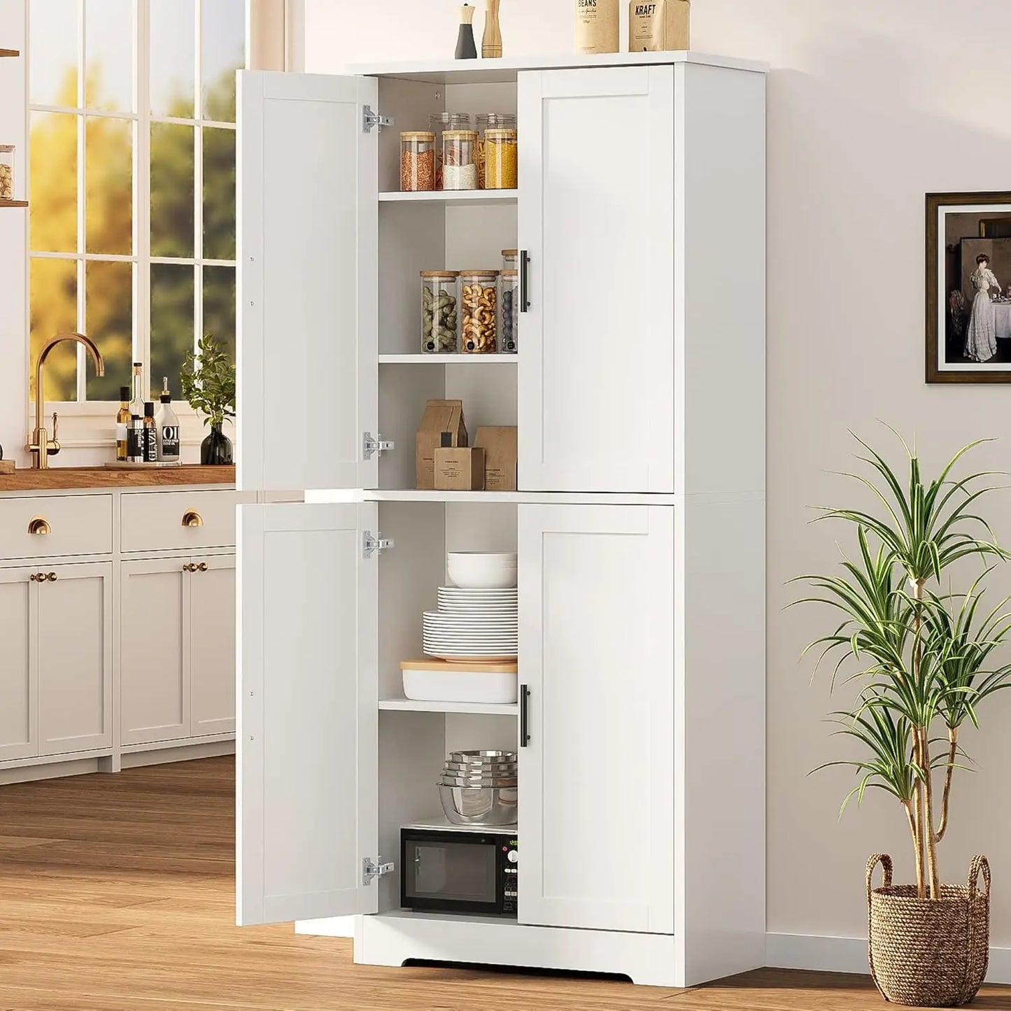 Studyset Freestanding Kitchen Pantry Cabinet Four Doors Adjustable Shelves