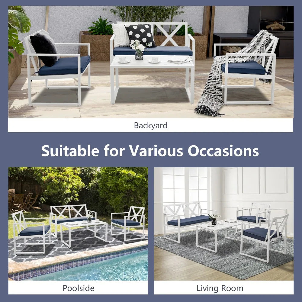 Patiojoy 4 Piece Patio Conversation Set With Cushioned Loveseats