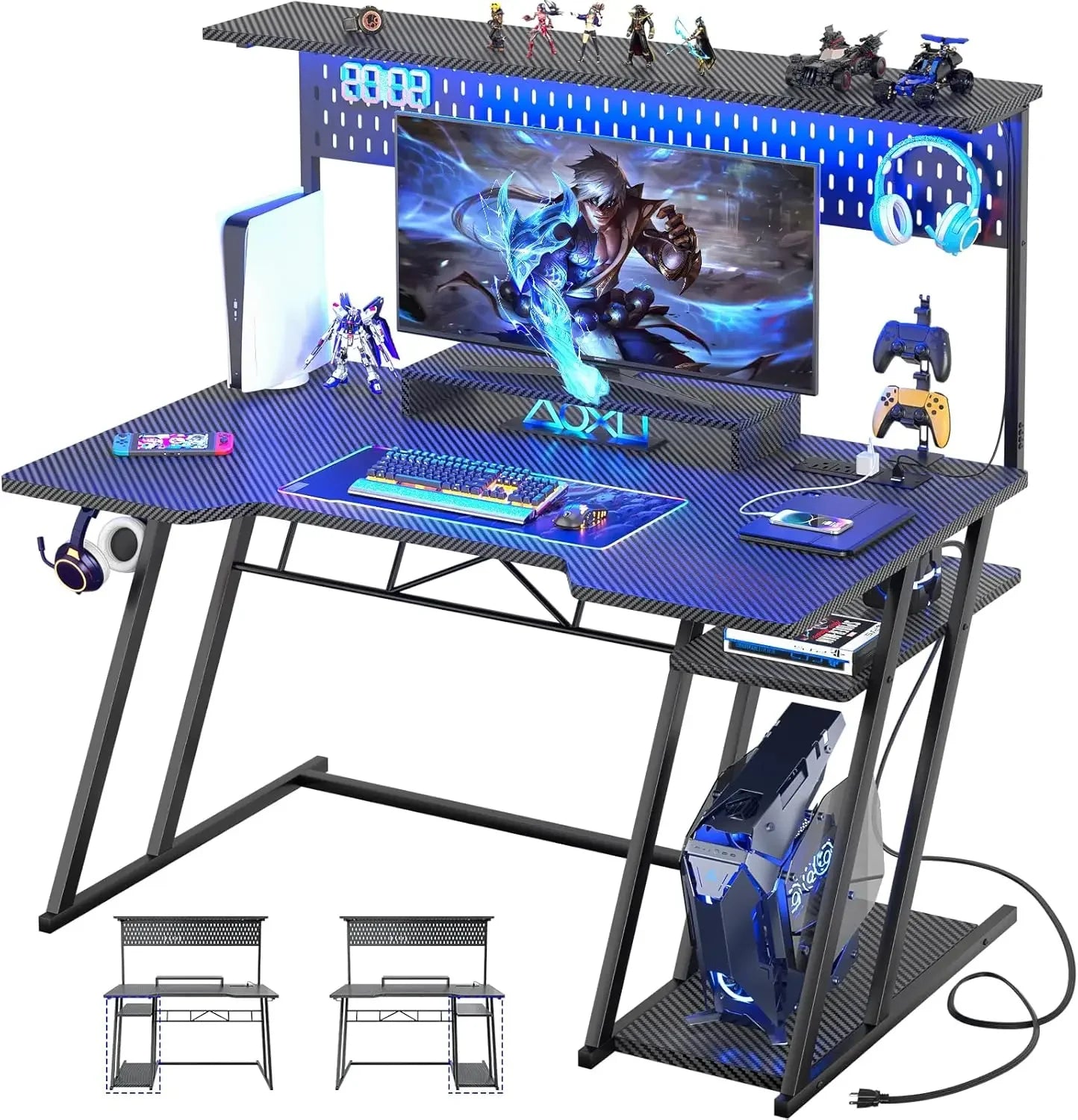 XMSJ Premium Ergonomic Gaming Desk Shelves Outlets Hutch LEDLuminanceDeluxeProPlusUltra