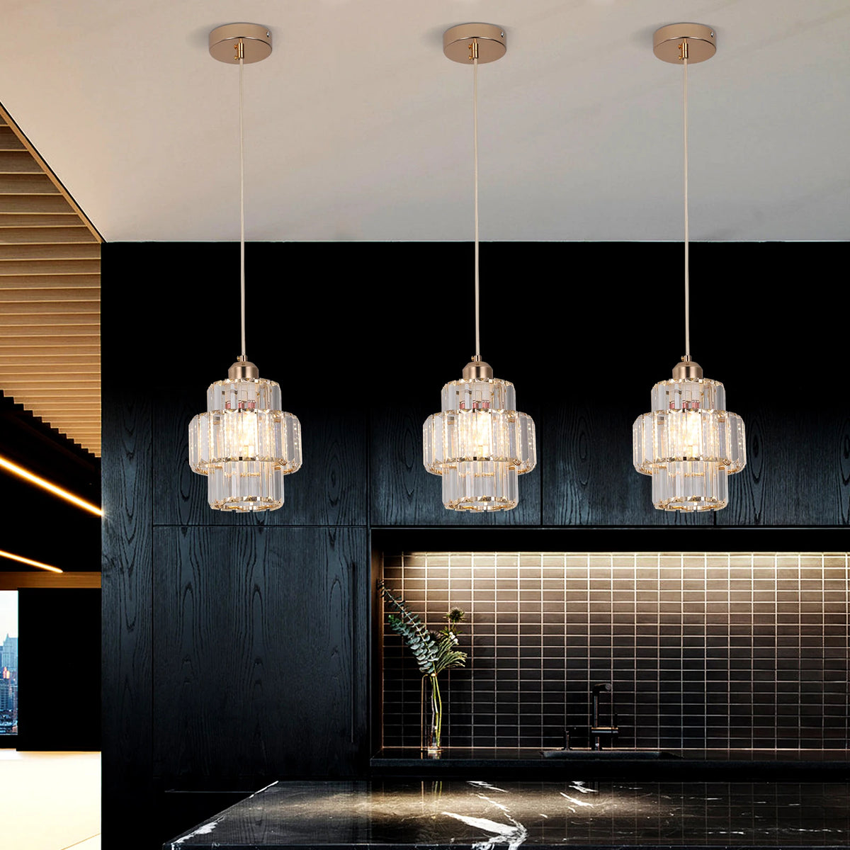 VETRULUS Modern LED Crystal Pendant Light for Kitchen Islands and Dining Rooms
