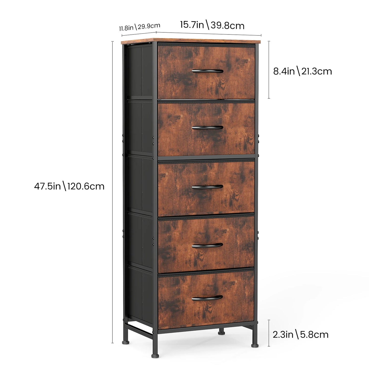 JHK Five Drawer Dresser With Steel Frame For Bedroom