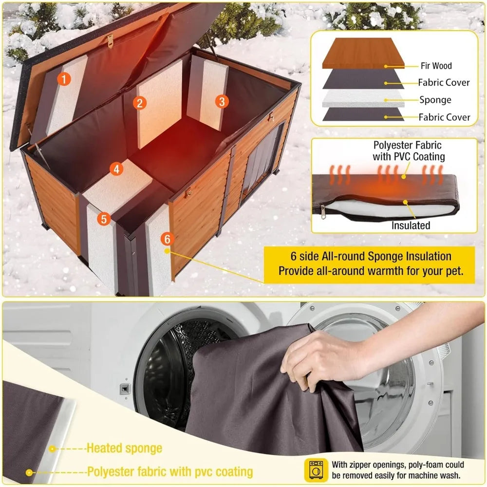 Large Insulated Dog House 59 Inch Waterproof Kennel for Indoor and Outdoor Use