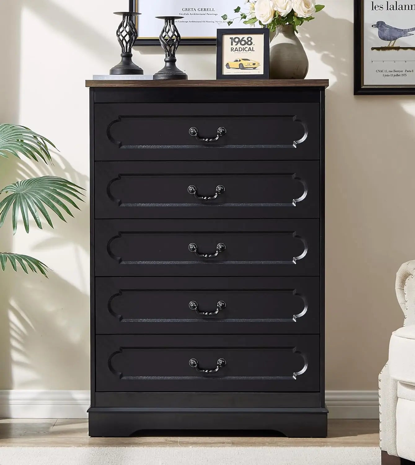 Farmhouse Cherry Wood Dresser Chest Of Drawers For Bedroom
