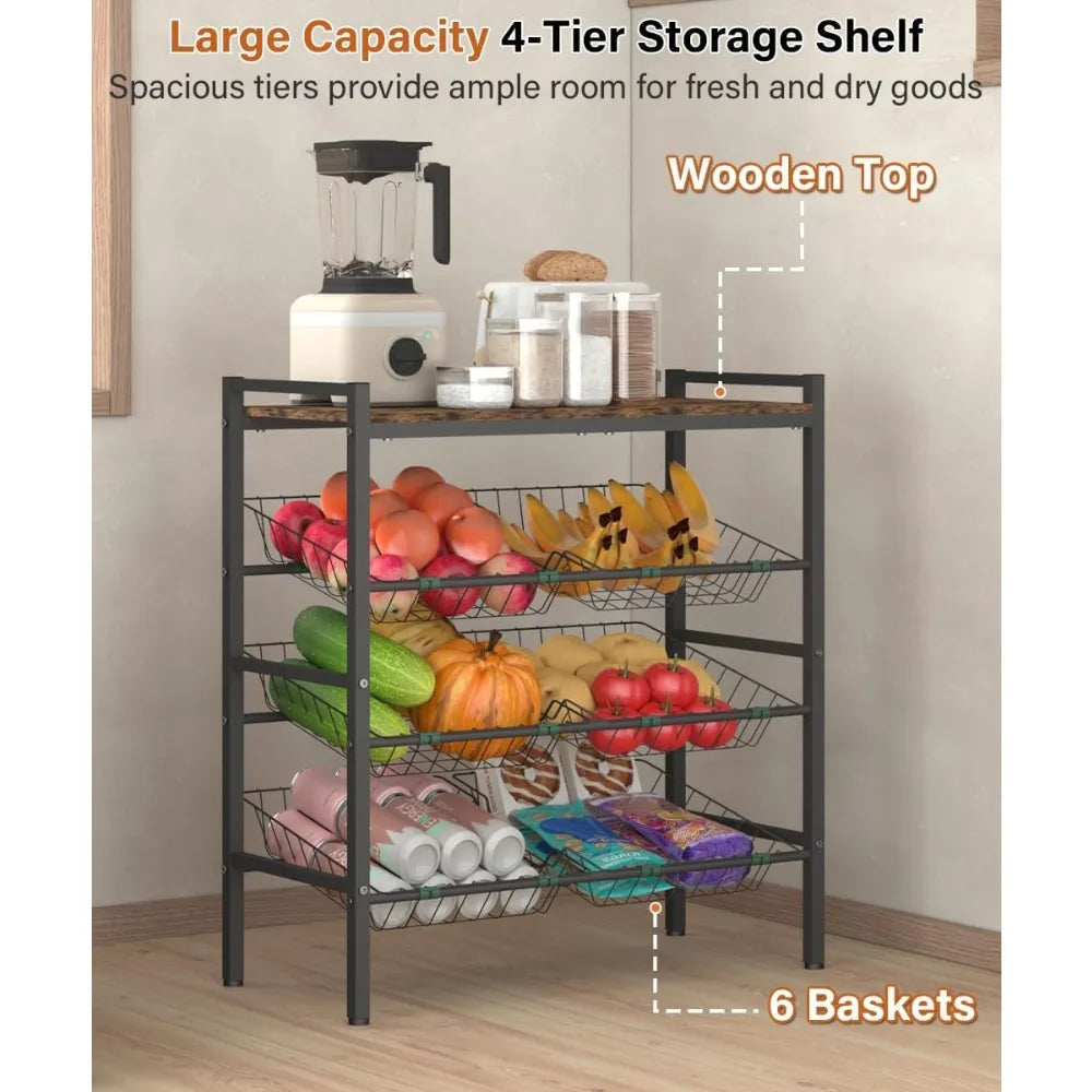NBVCX 4 Tier Freestanding Fruit and Vegetable Basket Rack