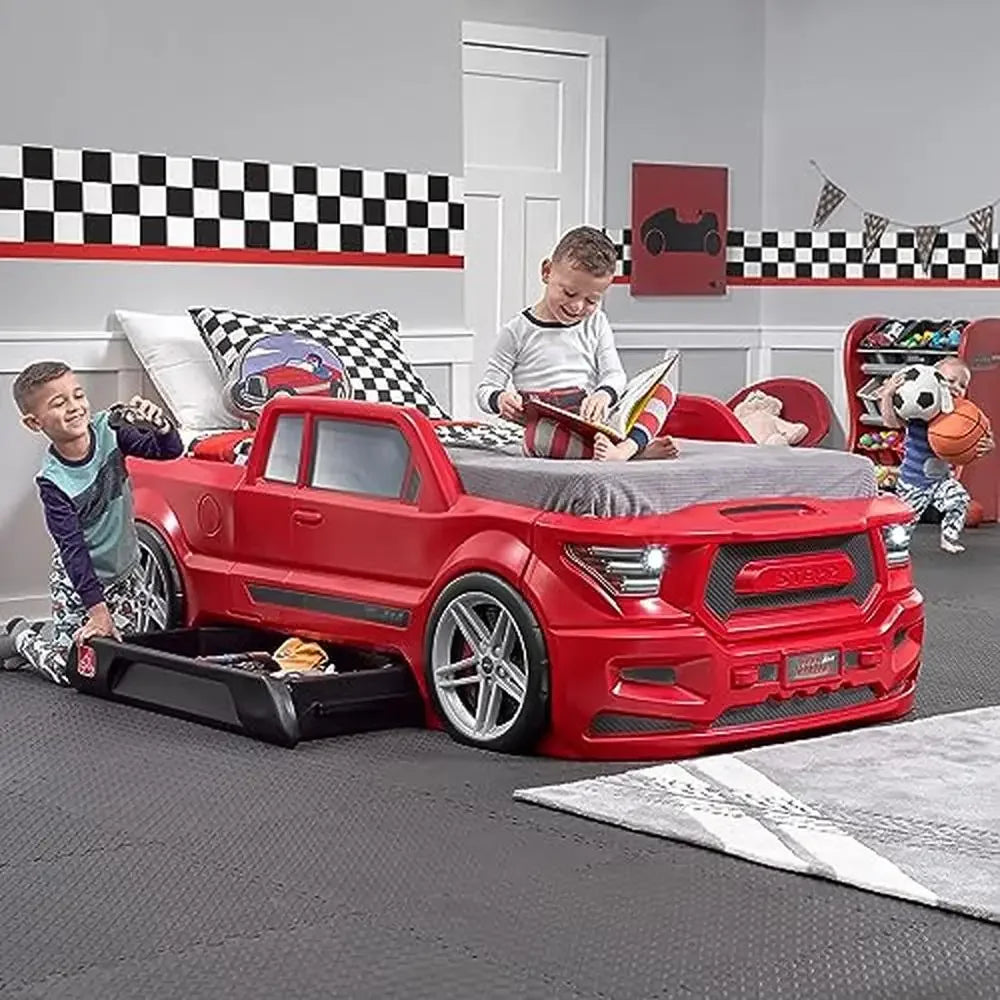 DUTRIEUX Turbocharged Truck Car Bed With Realistic Details And Working Headlights And Built In Storage Drawer