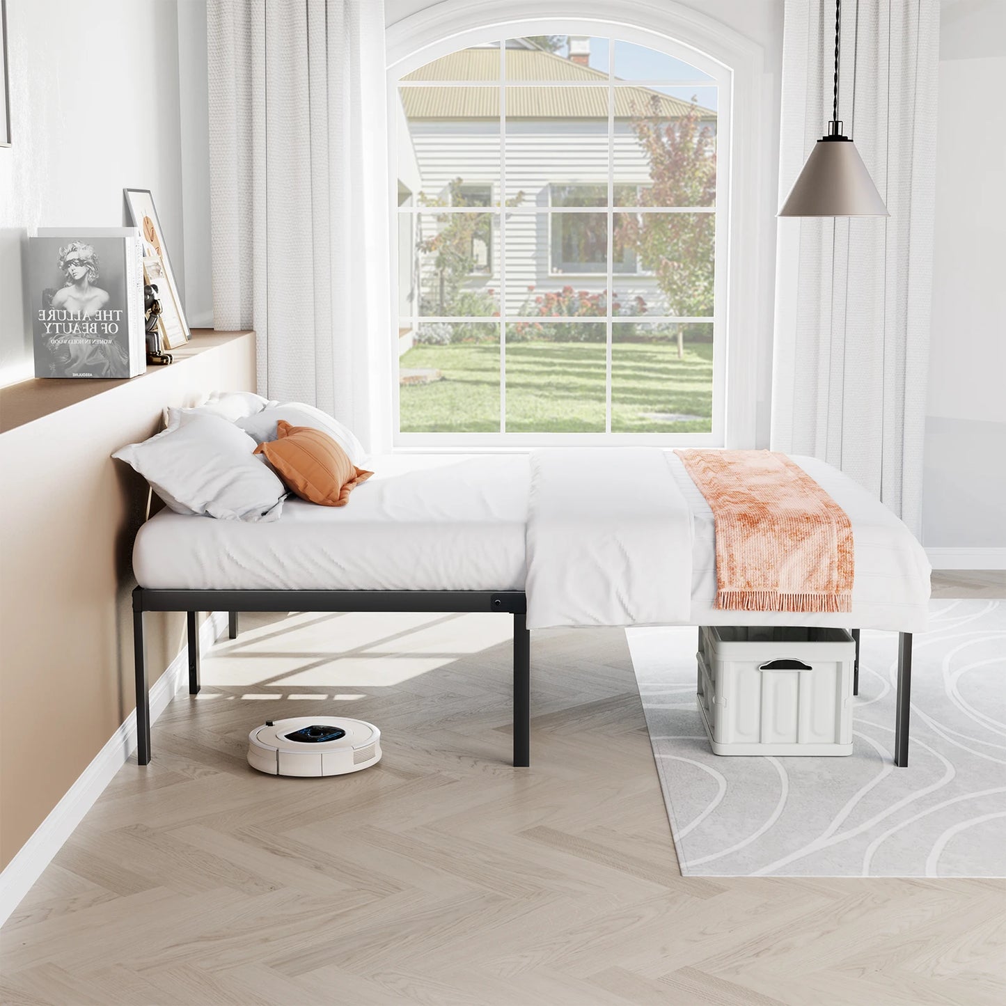 JHK Basic Metal Platform Bed Frame With Storage Space