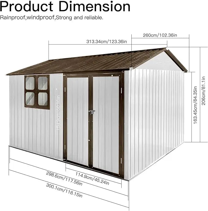 XMSJ Metal Garden Shed With Window And Lockable Doors