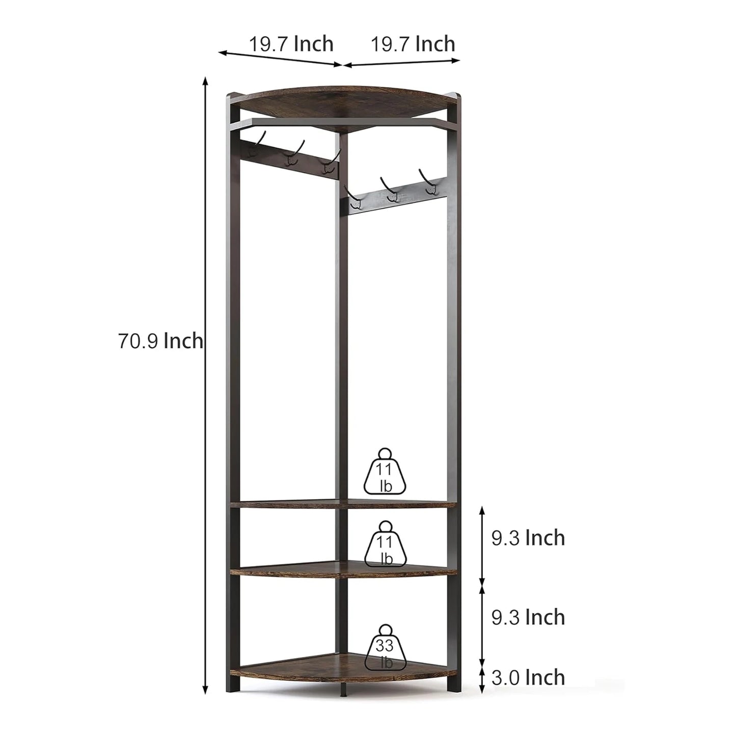 HiMISS Freestanding Coat Rack Stand With 6 Hooks Shelves