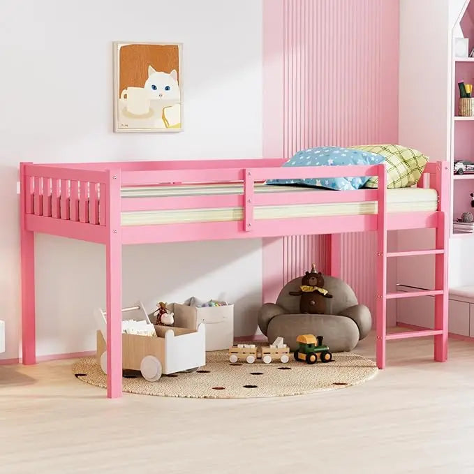JOYMOR Twin Loft Bed With Guardrail And Ladder