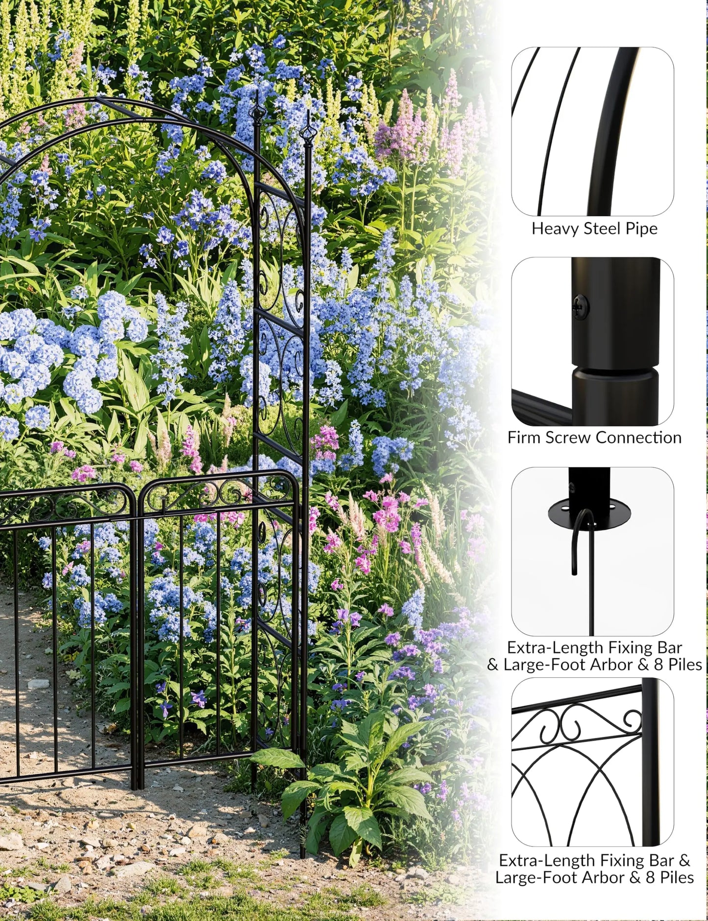 HiMISS Garden Arch With Double Gates Wedding Arbor