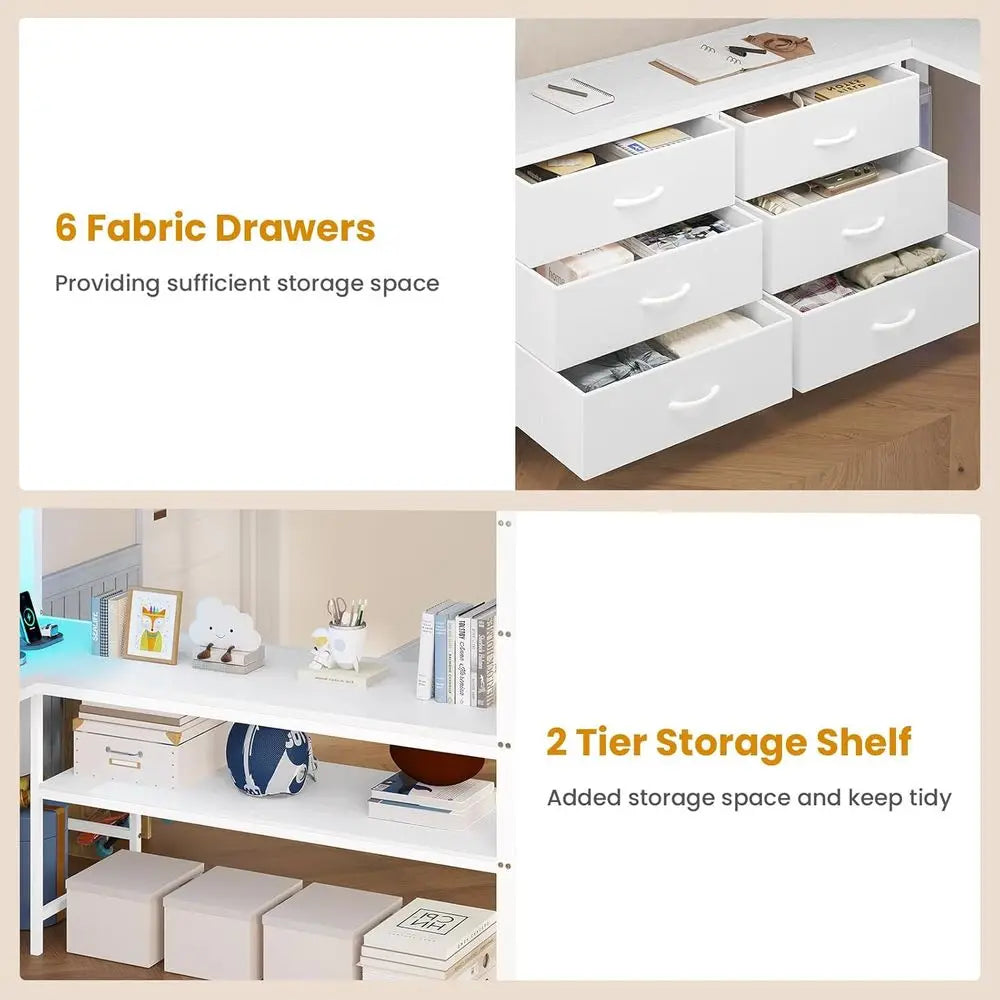 Adorneve Bedroom With U Shaped Desk And LED Storage