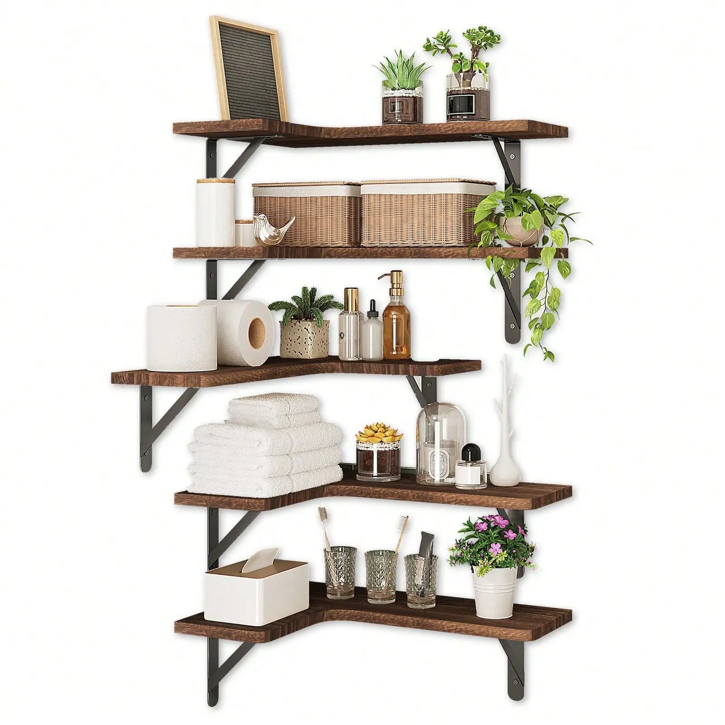 Rustic Wood Corner Floating Shelves Wall Mounted Organizer