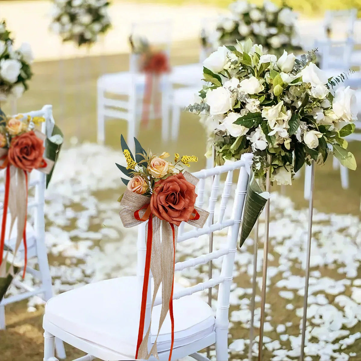 CN Zhejiang 4Pcs Wedding Aisle Pew Flowers Ribbons Chair