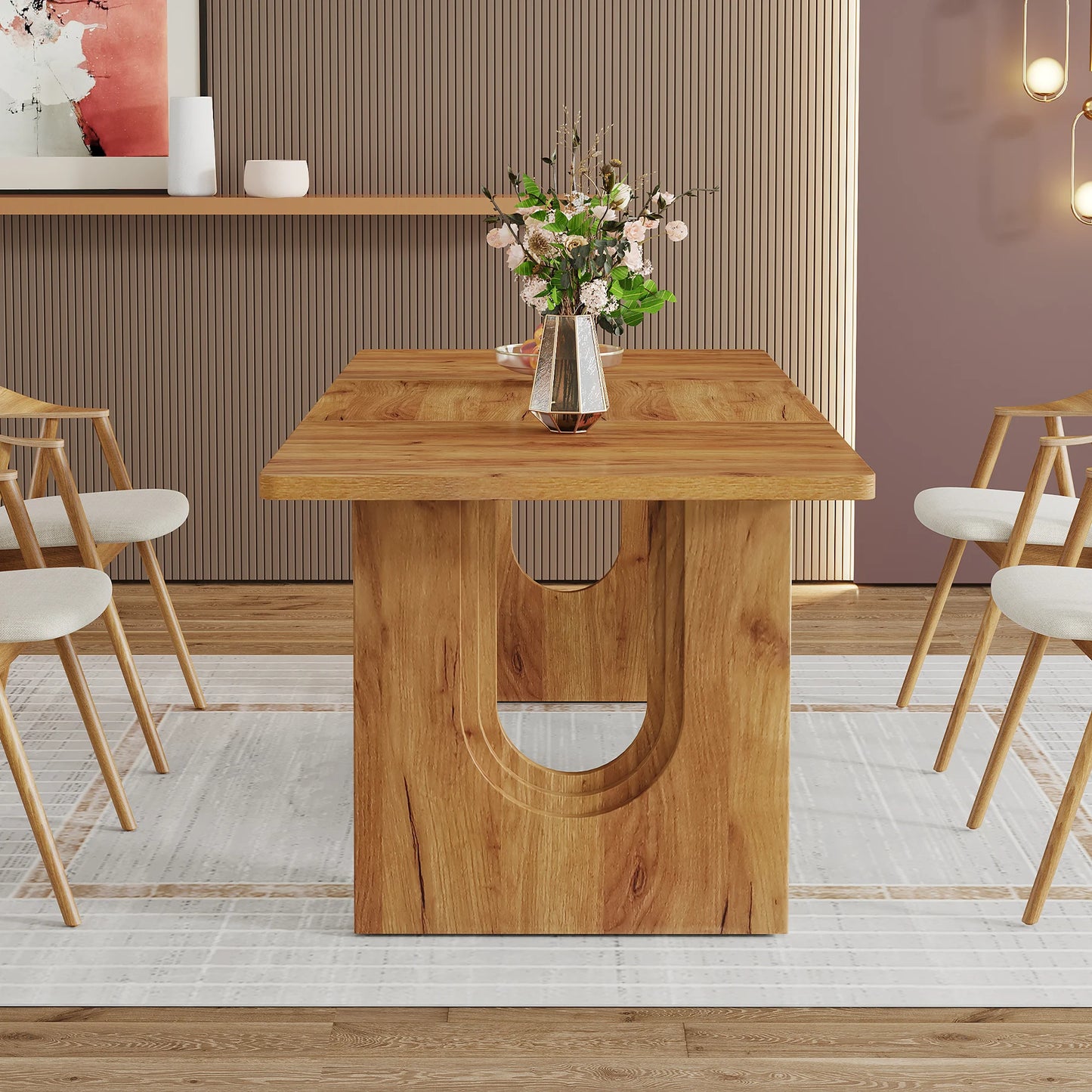 Tribesigns Modern Dining Table for 6 to 8 People with Wood Pedestal Base