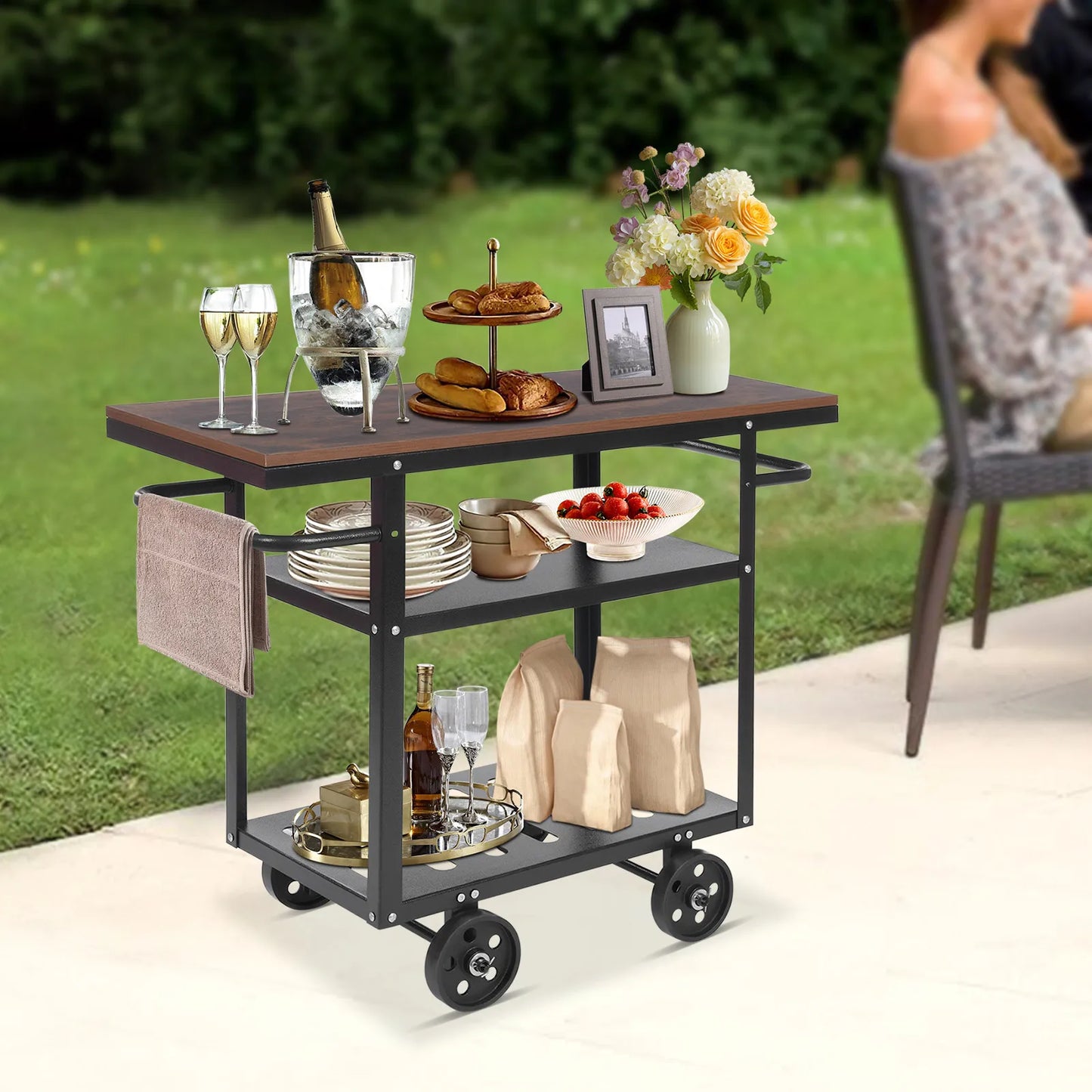 CNCEST Industrial Pipe Bar Cart 3-Tier Rolling Kitchen Cart