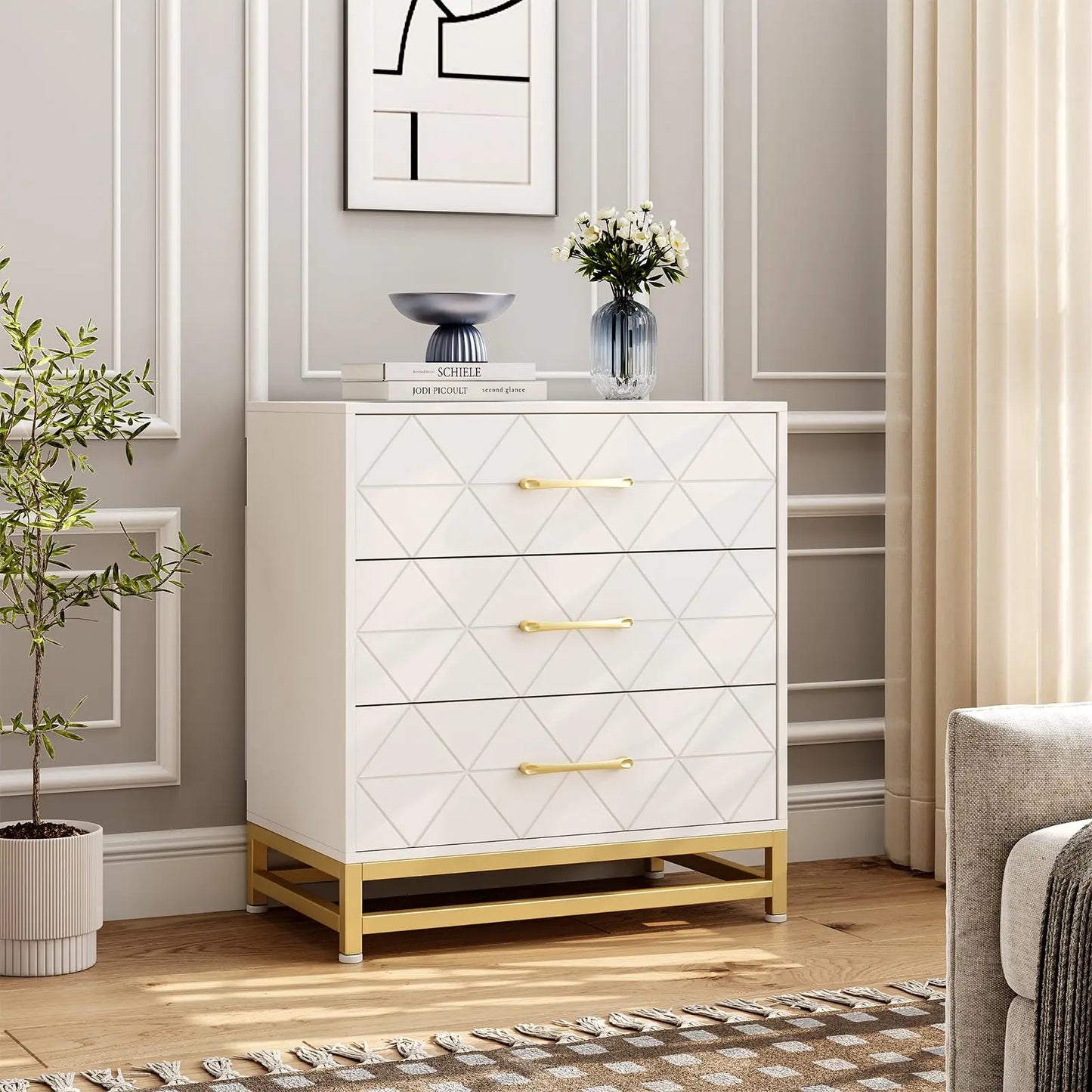 Studyset Modern 3-Drawer Dresser Wood Chest For Living Room
