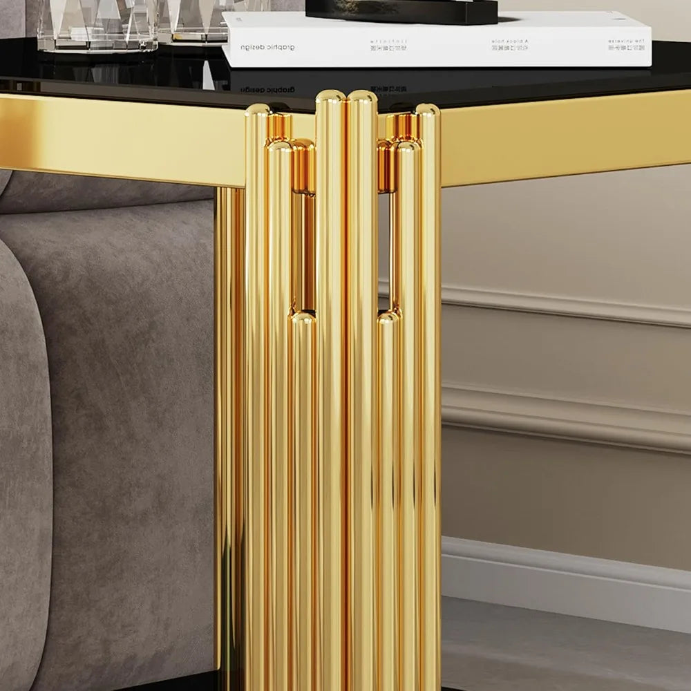 Modern Glass End Table With Mirror Legs Living Room