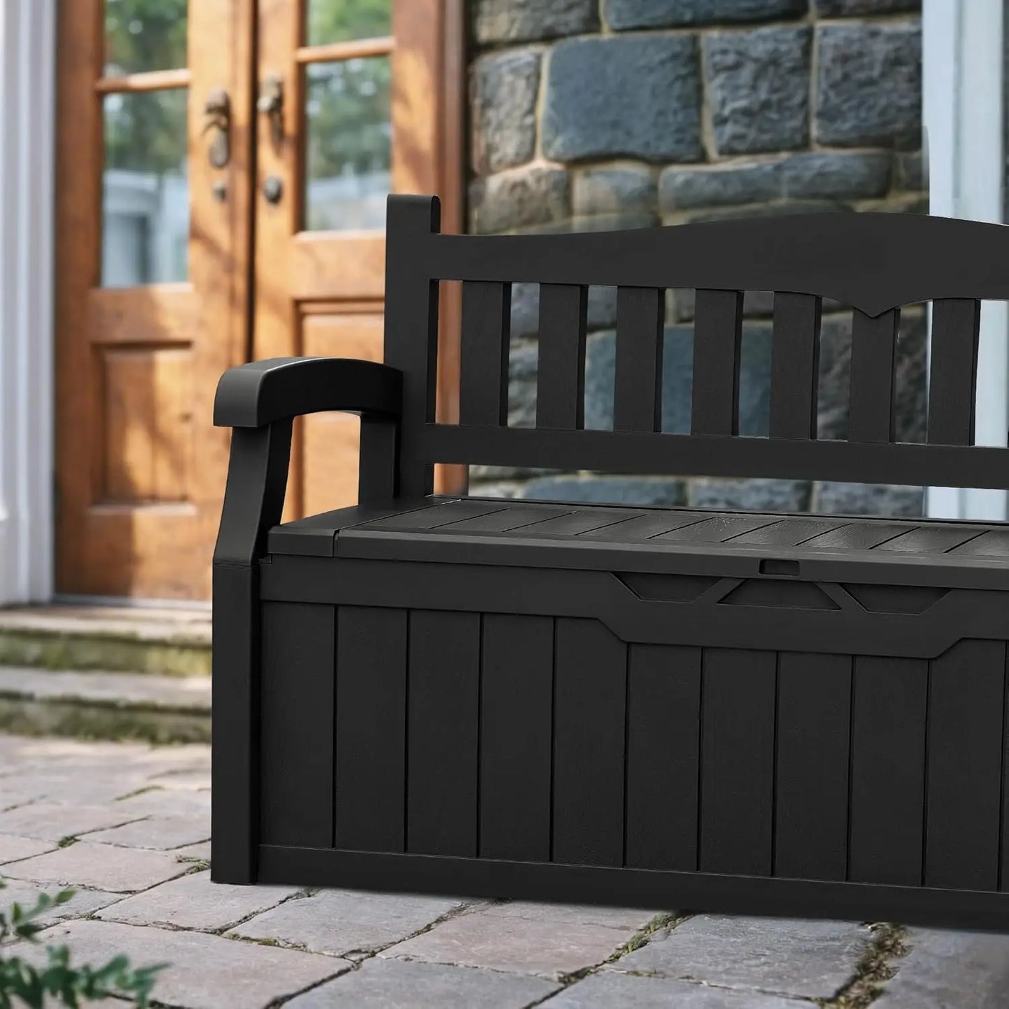 80 Gallon Lockable Storage Bench Deck Box for Outdoor Furniture and Garden Tools