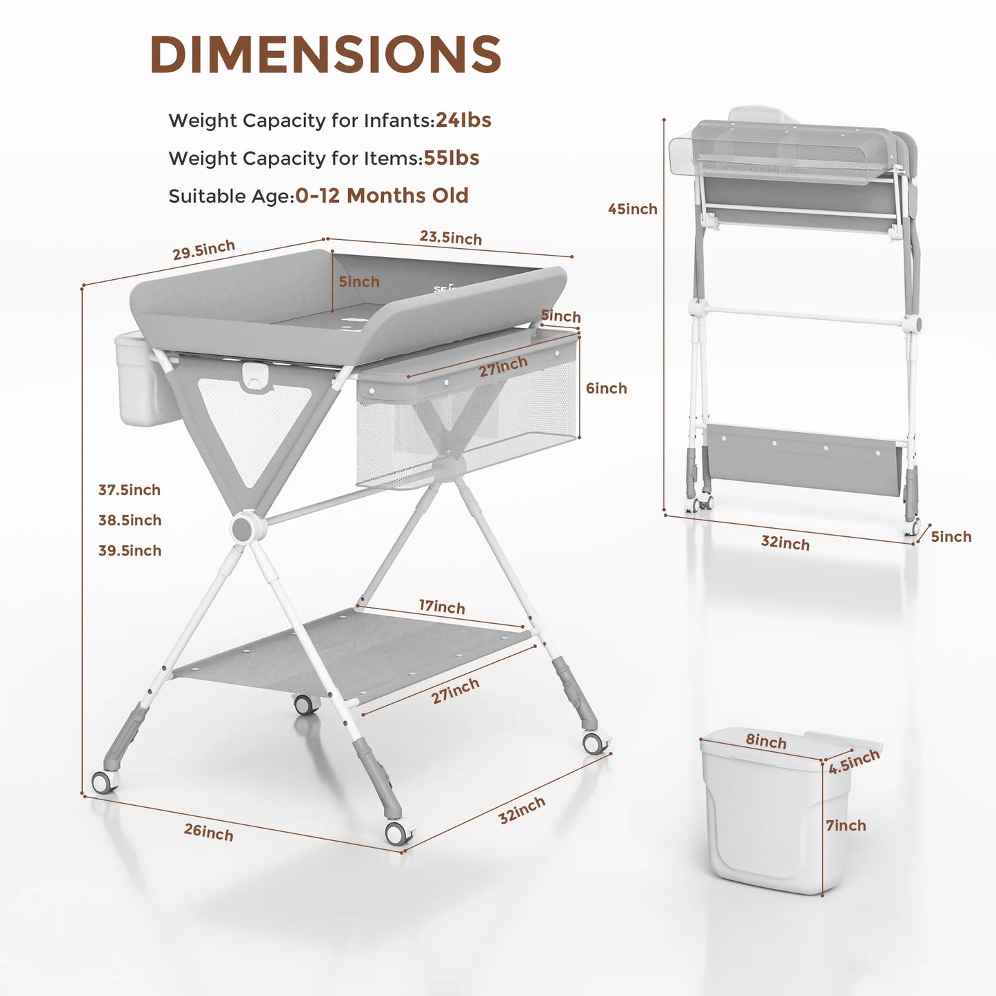 Devine In Out Foldable Baby Changing Table With Wheels